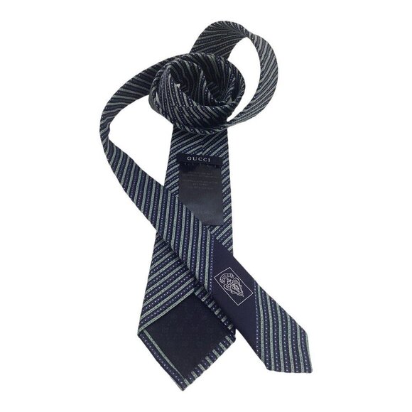GUCCI Green Blue Striped Luxury Designer Silk Slim Tie Italy W: 2.8" NWOT - Picture 5 of 7